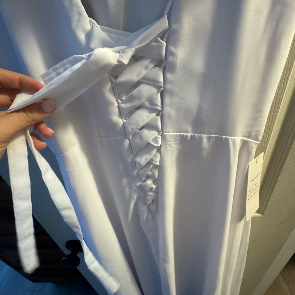 NWT Elegant White Dress with Lace-Up Detail with Slit
